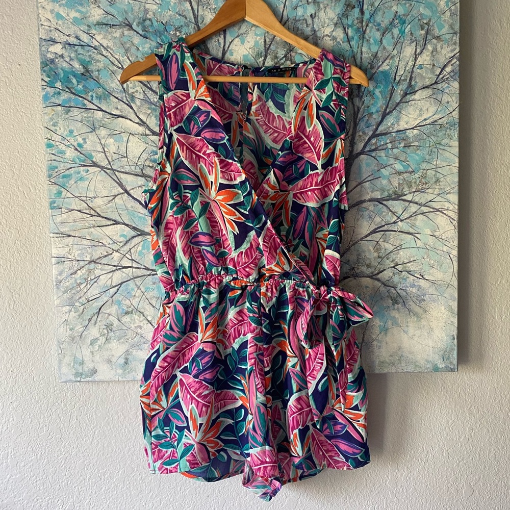 As U Wish Tropical Floral Tie-Waist Romper
